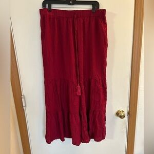 Shein Curve 1XL burgundy, wide, leg, tiered, bohemian pull on pants